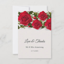 Cartão De Agradecimento Rosas vermelhas com corações Casamento Obrigado