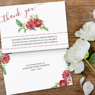 Cartão De Agradecimento Rosas Vermelhas em Aquarela Funeral