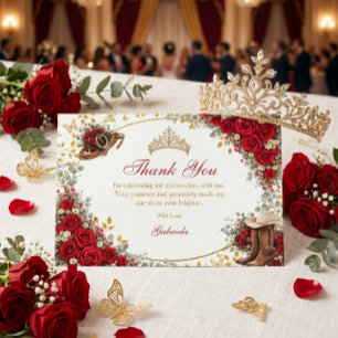 Cartão De Agradecimento Rosas Vermelhas Ocidentais Golden Country Quinceañ