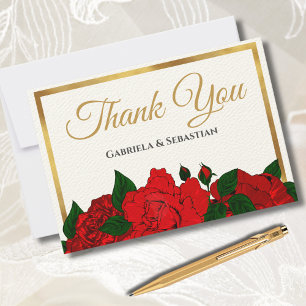 Cartão De Agradecimento Rosas vermelhas românticas   Casamento de Script E