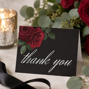 Cartão De Agradecimento Rosas Vermelhas Sangue Florais Dobradas Elegantes