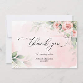 Cartão De Agradecimento Rosas vermelhas vintage e folhagem verde dourado o