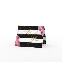 Rose and Stripe Gold Glitter Modern Thank You