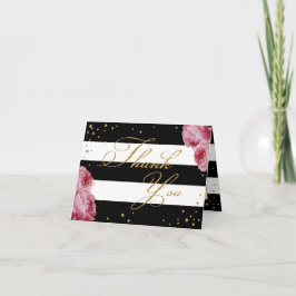 Cartão De Agradecimento Rose and Stripe Gold Glitter Modern Thank You