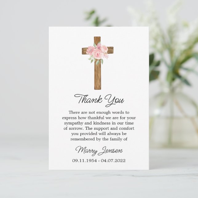 Cartão De Agradecimento Rose Cross Sympathy Thank You Card (Em pé/Frente)
