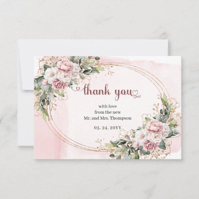 Cartão De Agradecimento Rose Gold Floral Eucalyptus Elegant Wedding   (Frente)