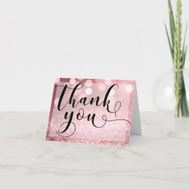 Cartão De Agradecimento Rose Gold Glitter Bokeh & Typography Thank You