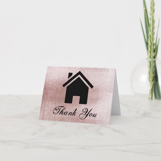 Cartão de Agradecimento Rose Gold Imobiliário (Frente)