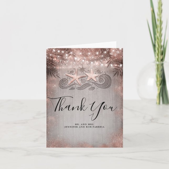 Cartão De Agradecimento Rose Gold Starfish Couple Beach Wedding Thank You (Frente)