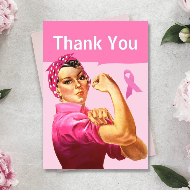 Cartão De Agradecimento Rosie, a consciência do Cancer de mama do Riveter  (Pink Ribbon Thank You Card)