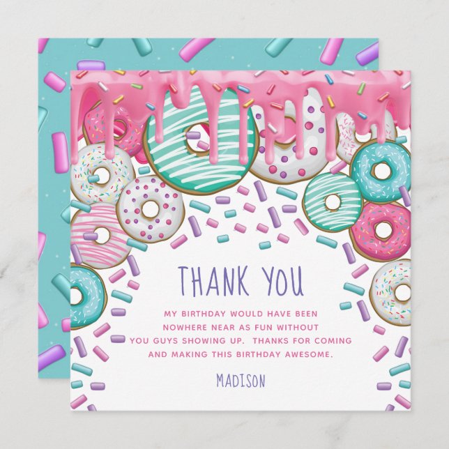 Cartão De Agradecimento Rosquinha Birthday Sprinkles Cute (Frente/Verso)