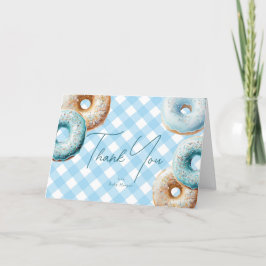 Cartão De Agradecimento Rosquinha | Chá de fraldas Blue Gingham Boy