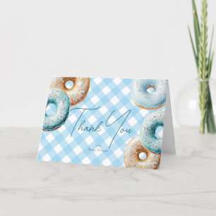 Cartão De Agradecimento Rosquinha   Chá de fraldas Blue Gingham Boy