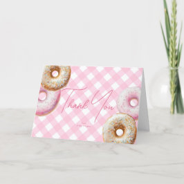 Cartão De Agradecimento Rosquinha | Chá de fraldas de Garota Gingham Rosa