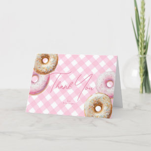 Cartão De Agradecimento Rosquinha Chá de fraldas de Garota Gingham Rosa