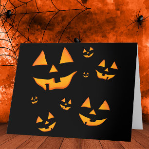 Cartão De Agradecimento Rostos de Abóbora Iluminados Design de Halloween