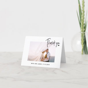 Cartão De Agradecimento Roteiro de Casamento Elegante Foto Coração Simples