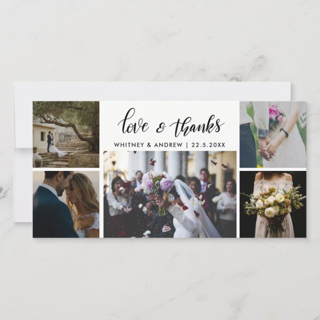 Cartão De Agradecimento Roteiro de Cinco Fotos de Casamento Amor e Agradec (Frente)