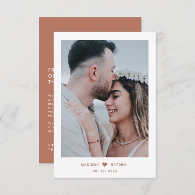Cartão De Agradecimento Roteiro de Foto Terracotta Clássico com Casamento  (Frente/Verso)