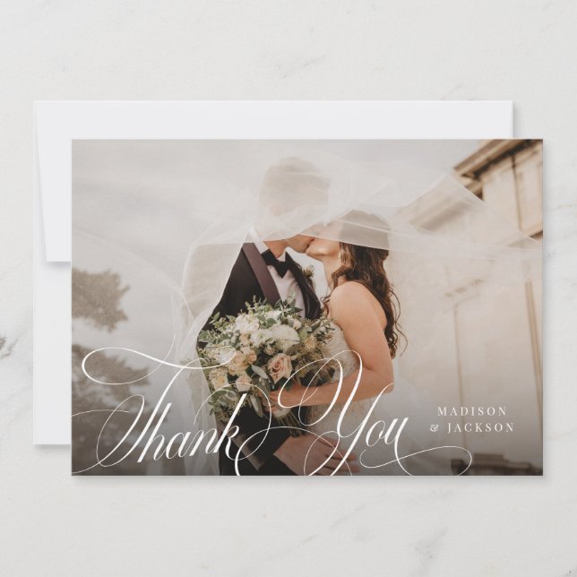 Cartão De Agradecimento Roteiro Simples e Elegante Casamento Horizontal Fo (Frente)