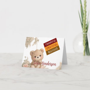 Cartão De Agradecimento Rouge Urso Suave Floral de cor aquosa para chá de