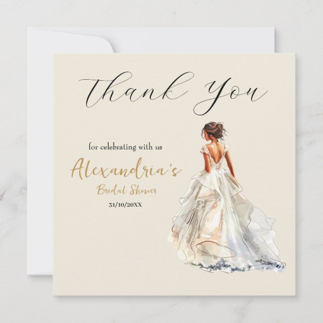 Cartão De Agradecimento Roupa de Noiva de Chá de Panela Personalizada Obri (Frente)