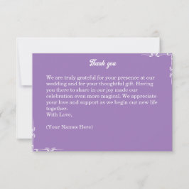 Cartão de Agradecimento Roxo Âmbar e Branco com Fi