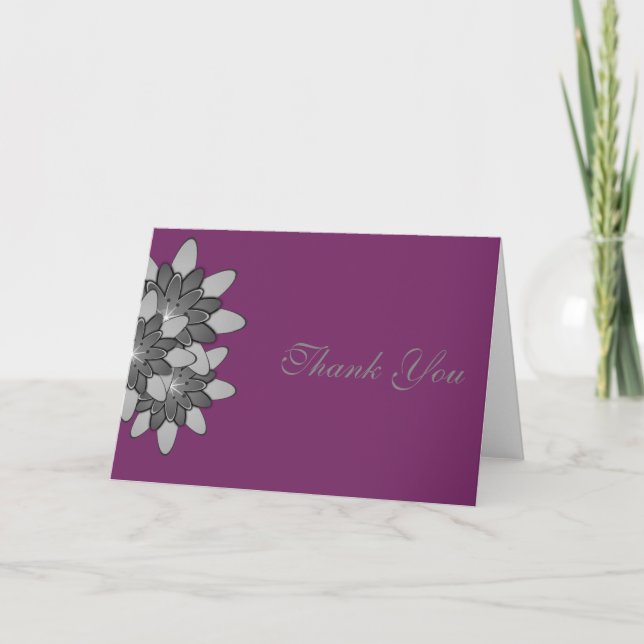 Cartão De Agradecimento Roxo com Cinza Floral Lotus Obrigado (Frente)