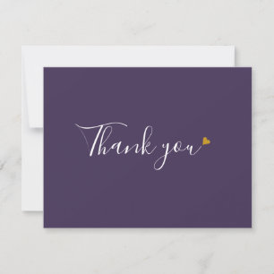 Cartão De Agradecimento Roxo Coração Dourado Chique Script Negócios