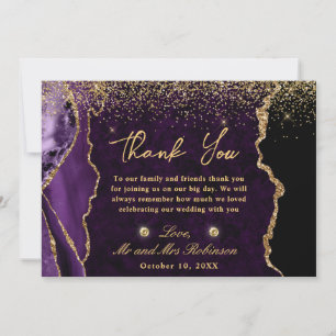 Cartão De Agradecimento Roxo & Dourado Falso Brilho Mármore Ágata Casament