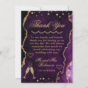 Cartão De Agradecimento Roxo & Dourado Mármore Ágata Casamento
