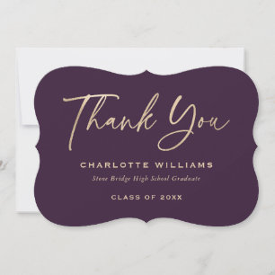 Cartão De Agradecimento Roxo e Dourado Moderno Script Graduação