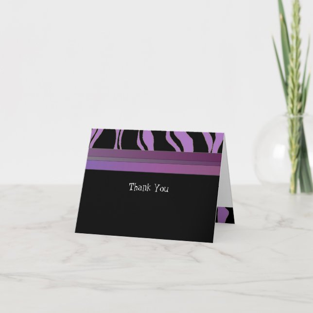 Cartão De Agradecimento Roxo e Faixa de Zebra Negra Obrigado (Frente)