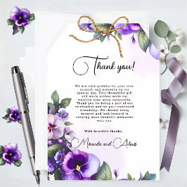 Cartão De Agradecimento Roxo e Prata com Tema Floral em Marfim 