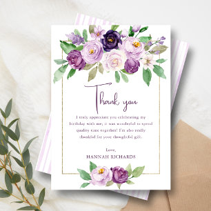 Cartão De Agradecimento Roxo Elegante   Violet Floral Birthday