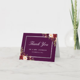 Cartão De Agradecimento Roxo Floral Cinza Prata Casamento Obrigado