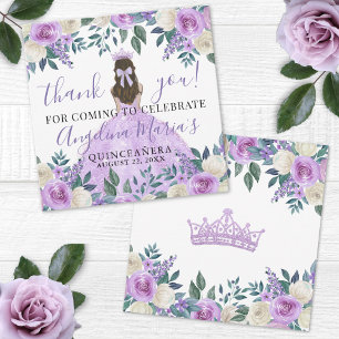 Cartão de Agradecimento Roxo Floral Quinceanera