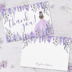 Cartão De Agradecimento Roxo Floral Quinceañera