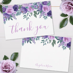 Cartão De Agradecimento Roxo Floral Quinceañera Aniversário