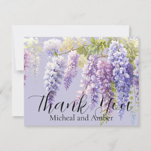 Cartão De Agradecimento Roxo lavanda aguarela floral glicínias lilás