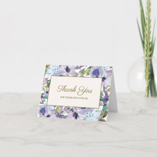 Cartão De Agradecimento Roxo Lilás Azul Empoeirado Floral Aniversário