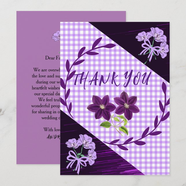 Cartão De Agradecimento Roxo Lilás Moderno Boho Tendência de Casamento Agr (Frente/Verso)
