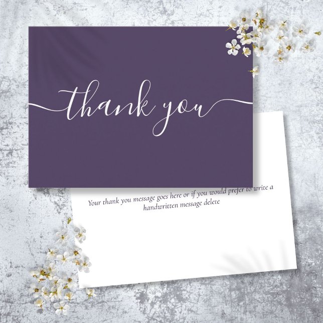 Cartão De Agradecimento Roxo Moderno Simples Elegante Rascunho (Purple Simple Modern Elegant Script Thank You Card)