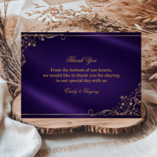 Cartão De Agradecimento Roxo Real Floral Dourado