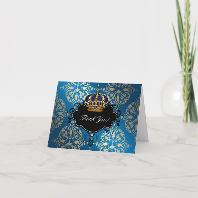 Cartão De Agradecimento Royal Blue e Dourado Príncipe Obrigado (Frente)
