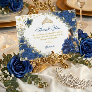 Cartão De Agradecimento Royal Blue Golden Butterfly Quinceañera