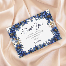 Cartão De Agradecimento Royal Blue Golden Tiara Floral Quinceañera