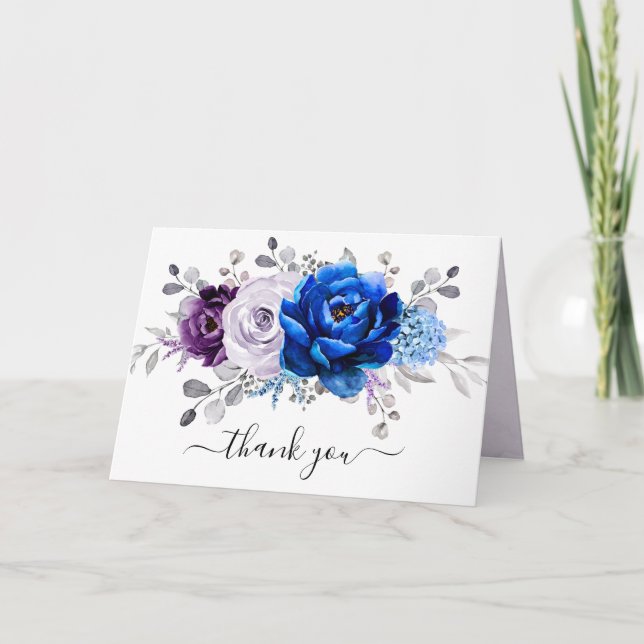 Cartão De Agradecimento Royal Blue Purple Navy Lilac Blooms Bridal Shower (Frente)
