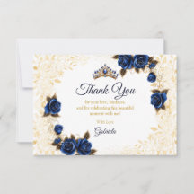 Royal Blue Quinceañera Tiara Dourada Rosas Floral 