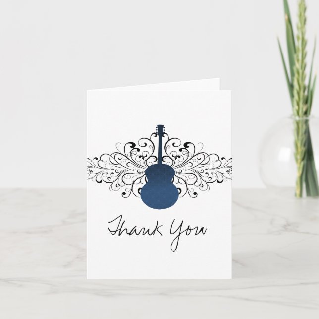 Cartão De Agradecimento Royal Blue Swirls Guitar Thank You Card (Frente)